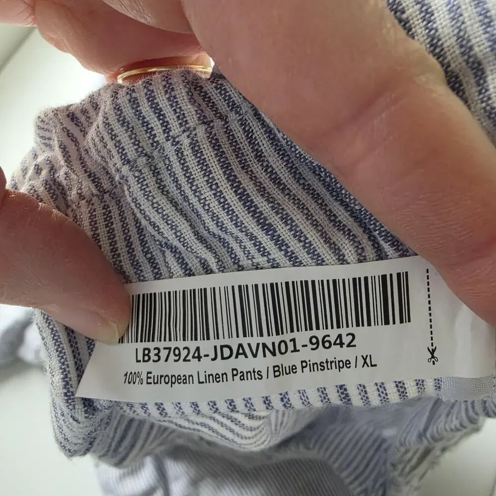 Quince Pants Womens XL Blue Pinstripe Linen wide leg Elastic Waist Casual Summer